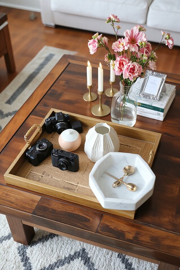 15 Ways to Use Coffee Table Trays to Style Your Living Room 30 artful display of souvenirs