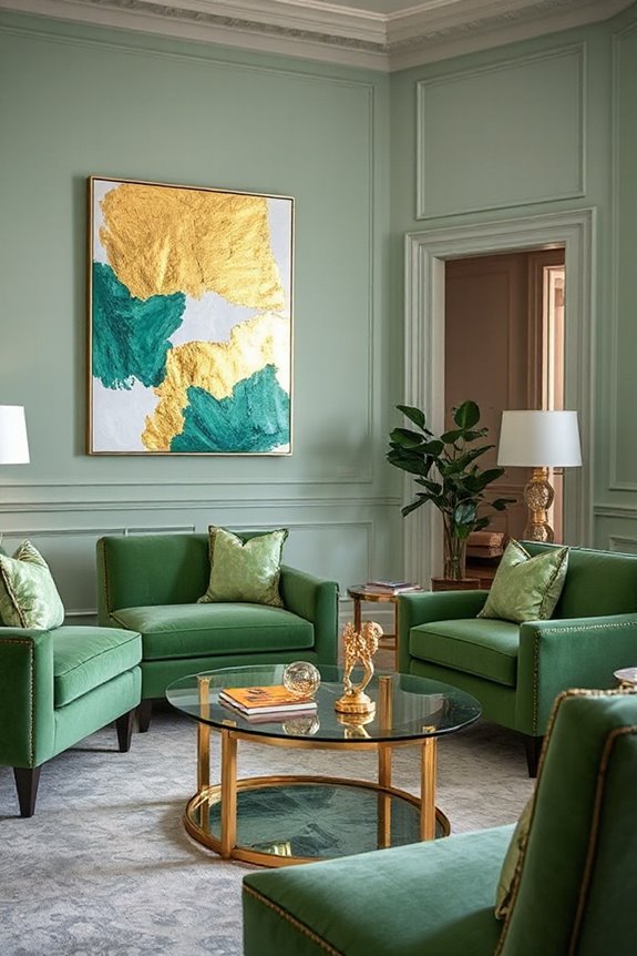 16 Light Green and Gold Living Room Concepts to Stay On Trend 86 artistic green and gold