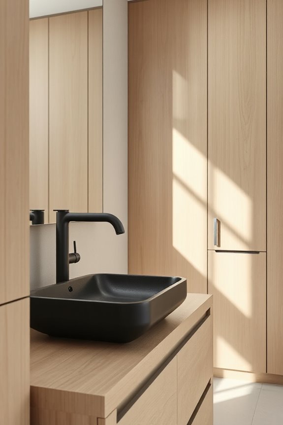 15 Bathrooms With Black Fixtures to Inspire Your Next Reno Project 58 black fixtures natural wood