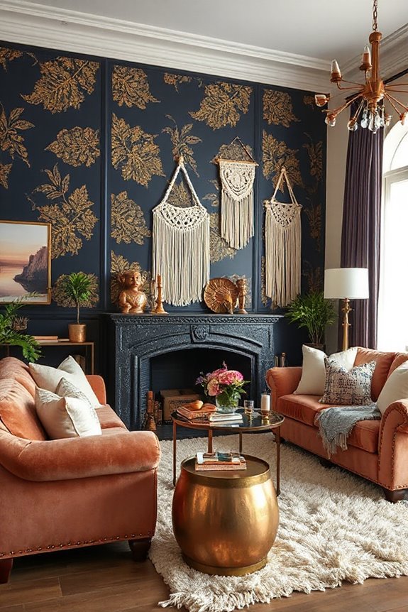 16 Navy and Rose Gold Living Room Concepts to Make a Statement 64 bohemian navy rose gold decor