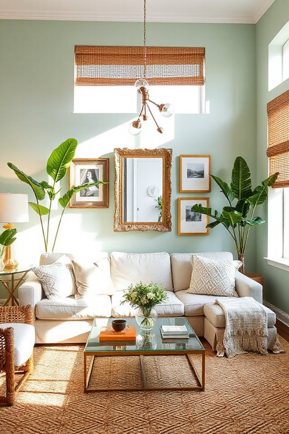 16 Light Green and Gold Living Room Concepts to Stay On Trend 9 boho chic green gold