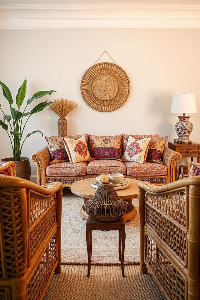 15 Woven Boho Living Rooms Featuring Rattan and Wicker 100 boho rattan console elegance
