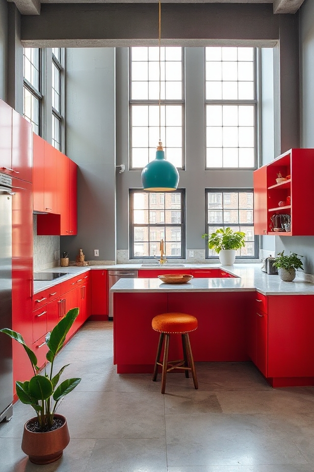 12 Modern Loft Kitchens That Are Equal Parts Cozy and Chic 19 bold colors neutral backdrops