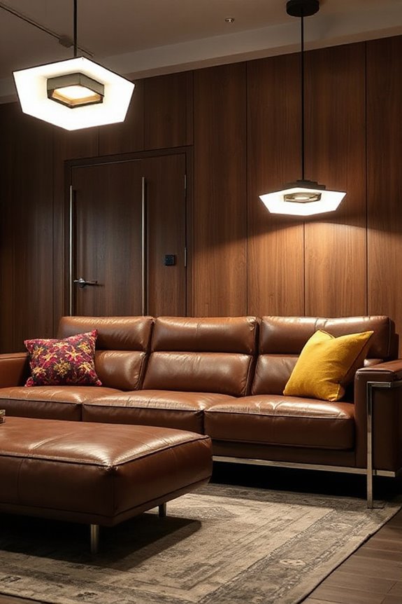15 Ways to Style a Brown Leather Couch to Look Modern 58 bold lighting for ambiance