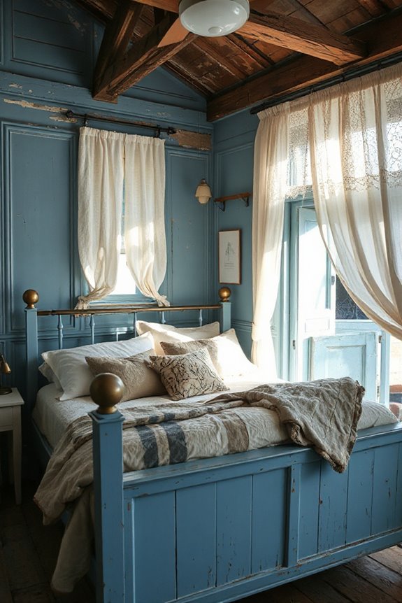 15 Gorgeous Weathered Blue Farmhouse Living Spaces 16 charming distressed farmhouse bedroom