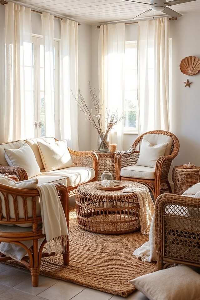 15 Woven Boho Living Rooms Featuring Rattan and Wicker 72 coastal rattan furniture elegance