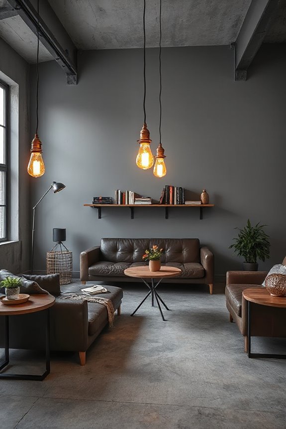 15 Grey and Copper Living Room Concepts to Nail Industrial Style 30 copper edison bulbs statement lighting