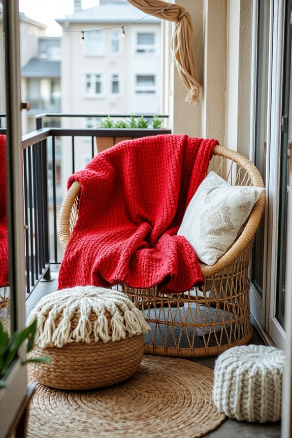 25 Small Balcony Apartment Decor Ideas That Will Transform Your Tiny Space 24 cozy layered textured inviting