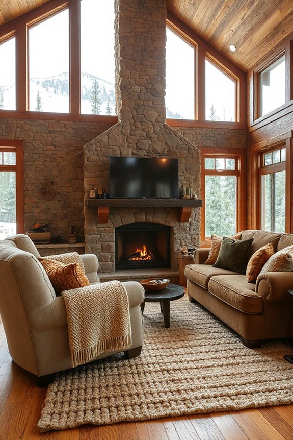 15 Mountain Style Living Room Ideas for Natural Comfort 9 cozy mountain living textiles