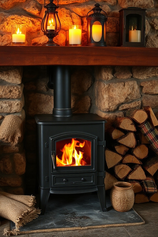 40 Wood-Burning Stove Decor Ideas To Warm Up Your Space 149 cozy rustic lantern ambiance