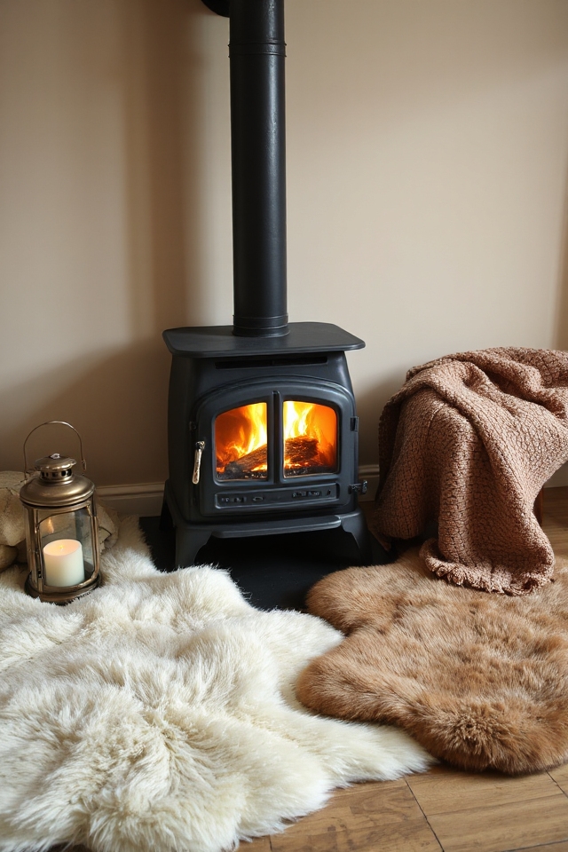 40 Wood-Burning Stove Decor Ideas To Warm Up Your Space 23 cozy textured rugs near stove