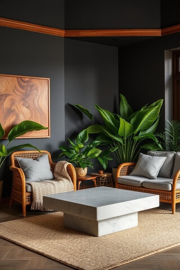Moody Modern Tropical Living Room in Gray and Brown 58 cozy tropical living room