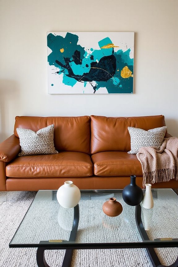 15 Ways to Style a Brown Leather Couch to Look Modern 100 curate unique art pieces