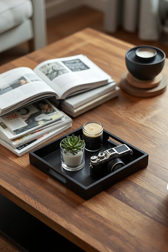 15 Ways to Use Coffee Table Trays to Style Your Living Room 2 curated coffee table display