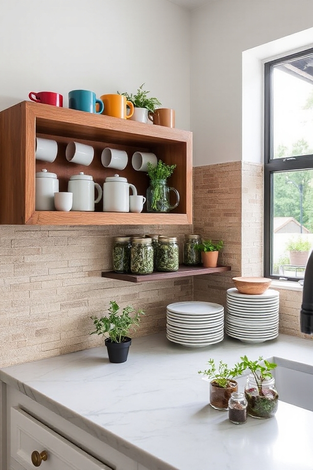 28 Kitchen Counter Styling Ideas That Are Functional and Beautiful 10 curated open shelving display