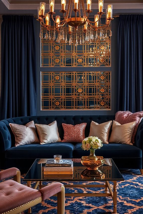16 Navy and Rose Gold Living Room Concepts to Make a Statement 23 eclectic navy rose gold decor