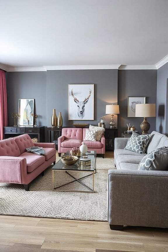 eclectic pink and grey decor