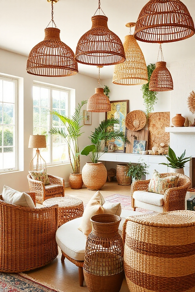 15 Woven Boho Living Rooms Featuring Rattan and Wicker 16 eclectic rattan pendant lighting