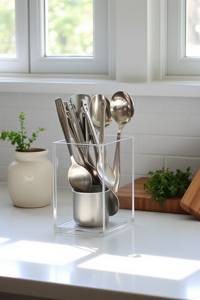 28 Kitchen Counter Styling Ideas That Are Functional and Beautiful 25 elegant acrylic utensil storage