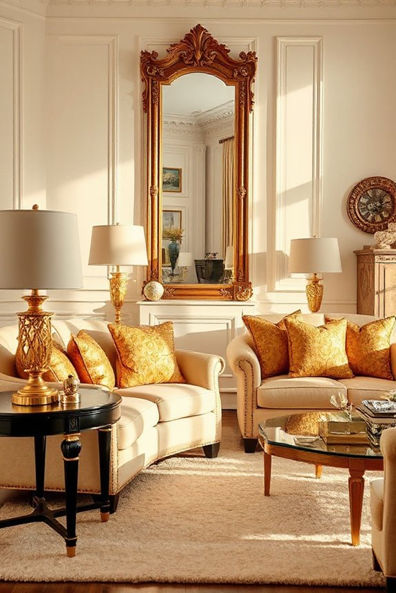 20 Cream and Gold Living Rooms That Look Expensive 89 elegant black gold decor