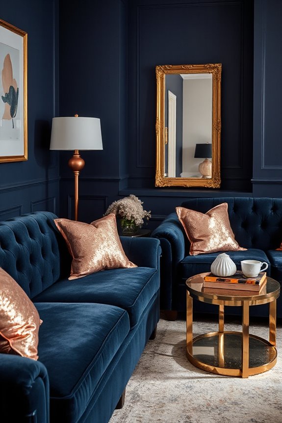 16 Navy and Rose Gold Living Room Concepts to Make a Statement 18 elegant cozy reading nook