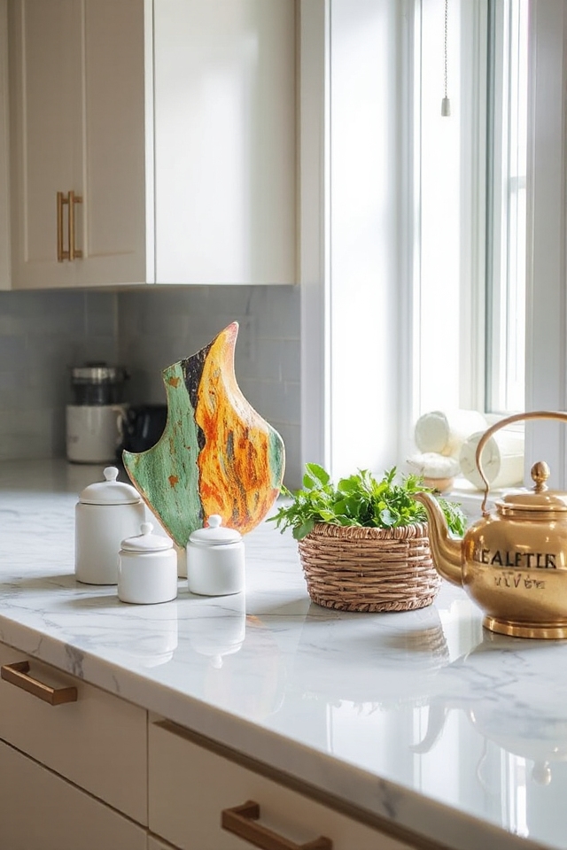 28 Kitchen Counter Styling Ideas That Are Functional and Beautiful 8 elevate kitchen with art