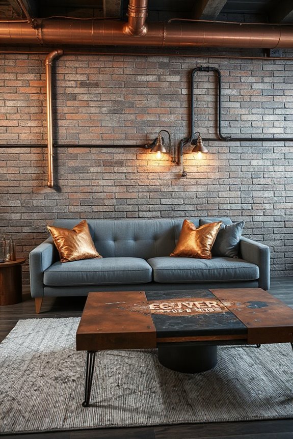 15 Grey and Copper Living Room Concepts to Nail Industrial Style 2 exposed brick with accents