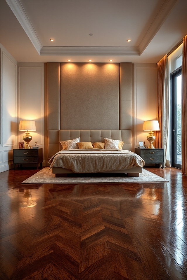 glossy hardwood gold accents