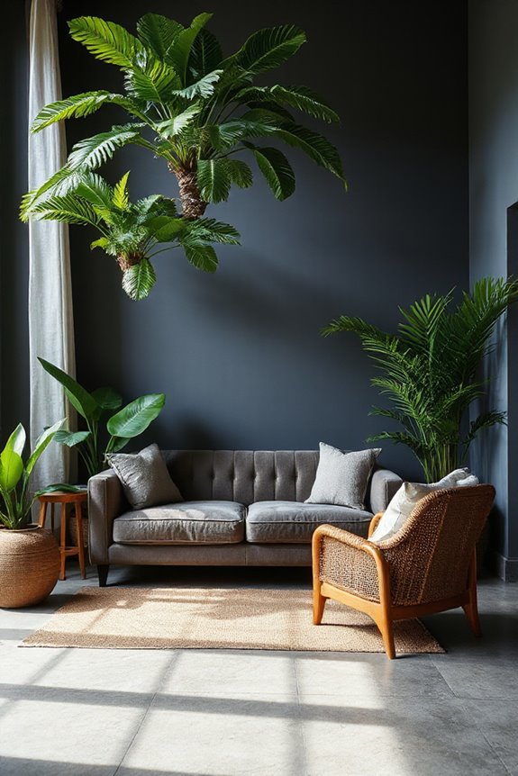 Moody Modern Tropical Living Room in Gray and Brown 2 gray and brown harmony
