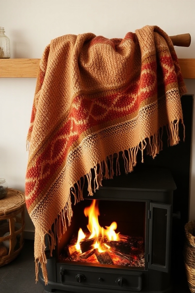 40 Wood-Burning Stove Decor Ideas To Warm Up Your Space 184 handwoven textiles enhance warmth