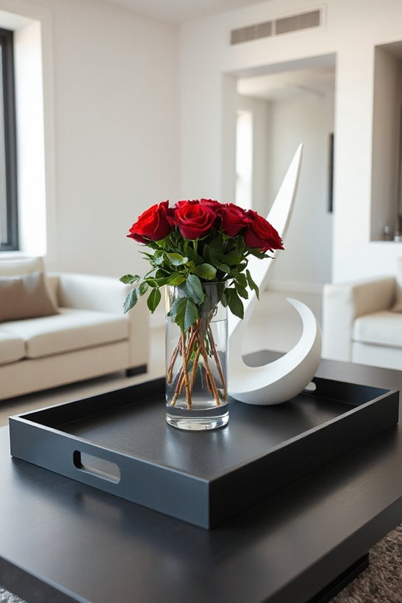 15 Ways to Use Coffee Table Trays to Style Your Living Room 82 highlight statement vase elegantly