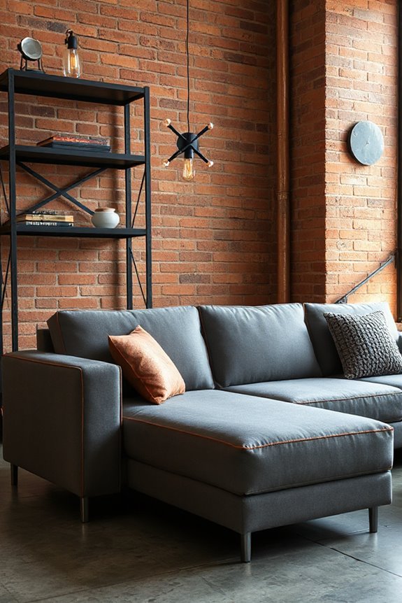 15 Grey and Copper Living Room Concepts to Nail Industrial Style 9 industrial grey copper sofa