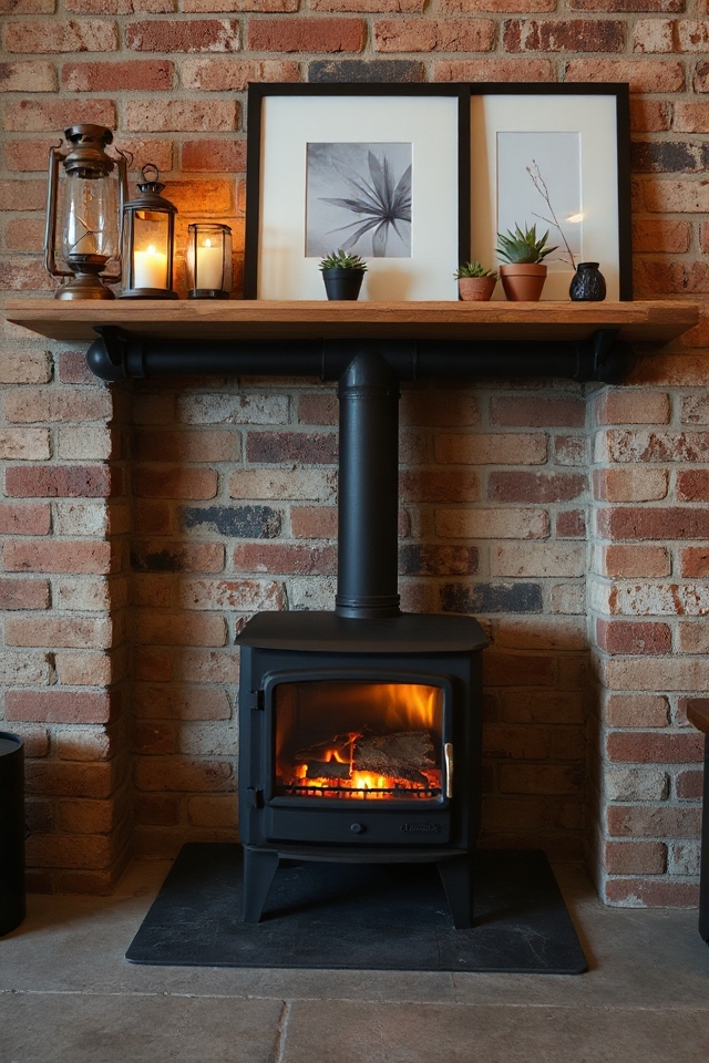 40 Wood-Burning Stove Decor Ideas To Warm Up Your Space 248 industrial pipe mantel shelves