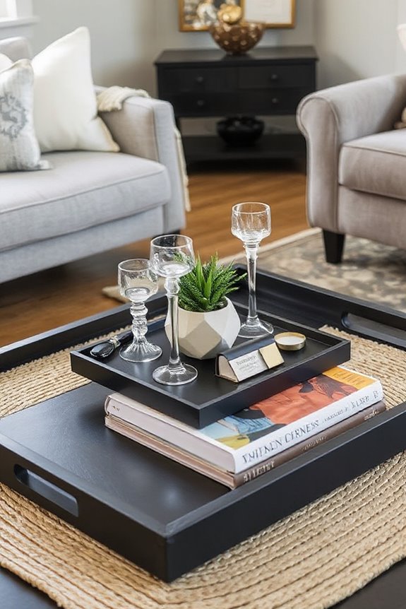 15 Ways to Use Coffee Table Trays to Style Your Living Room 96 layered coffee table decor