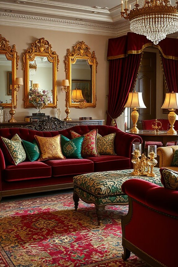 Luxurious Maximalist Rich Burgundy Living Room Inspiration 9 layered textures and patterns