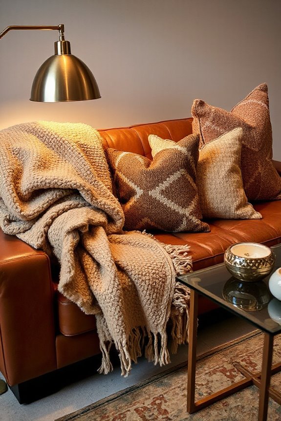 15 Ways to Style a Brown Leather Couch to Look Modern 23 layering textures for style