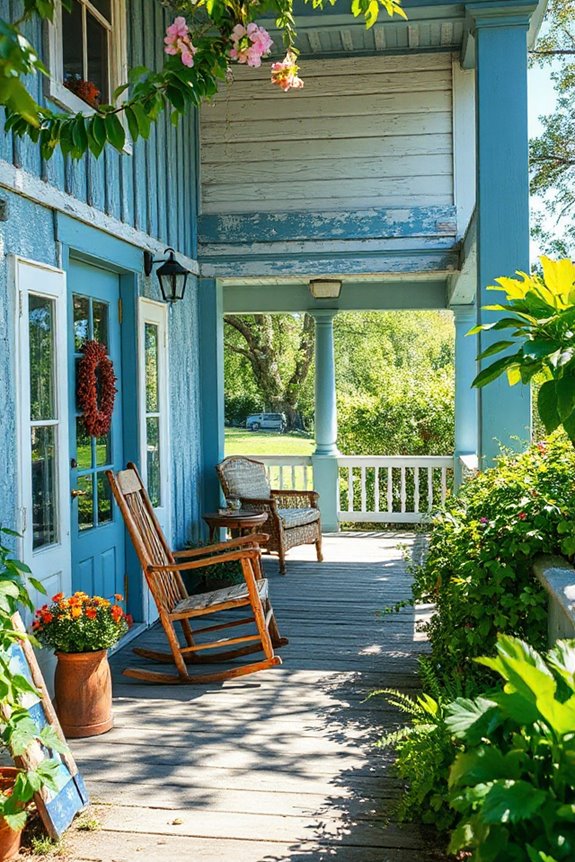 15 Gorgeous Weathered Blue Farmhouse Living Spaces 86 lush blue rustic porch