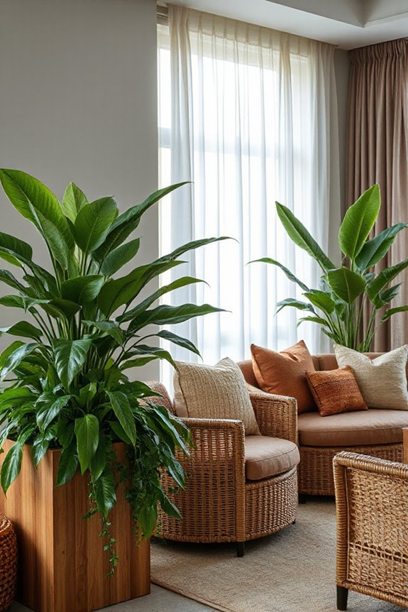 Moody Modern Tropical Living Room in Gray and Brown 23 lush greenery enhances tranquility
