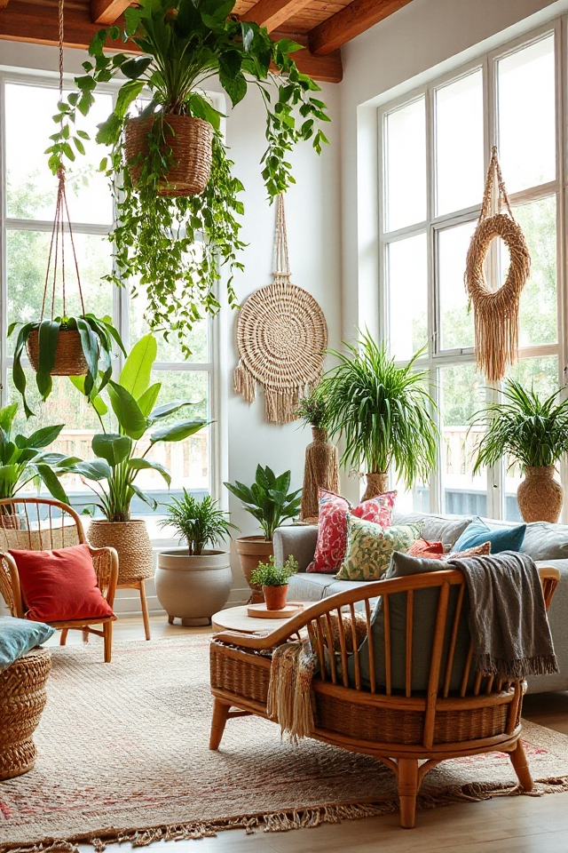 15 Woven Boho Living Rooms Featuring Rattan and Wicker 86 lush rattan boho indoor garden