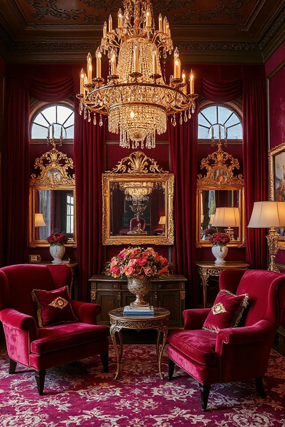 Luxurious Maximalist Rich Burgundy Living Room Inspiration 23 luxe chandeliers enhance burgundy elegance