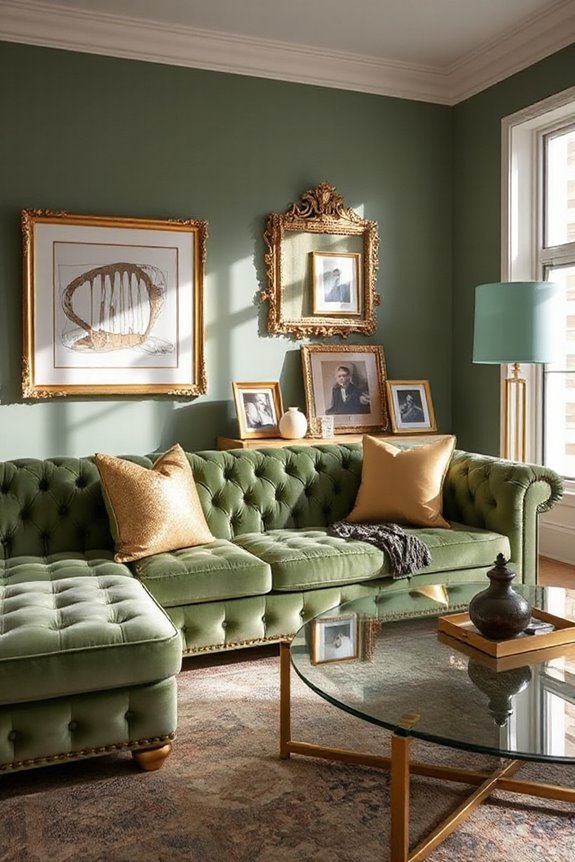 16 Light Green and Gold Living Room Concepts to Stay On Trend 30 luxurious green velvet elegance