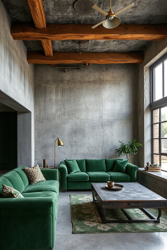 Luxurious Industrial Green Living Room Concept 2 luxurious industrial texture layering