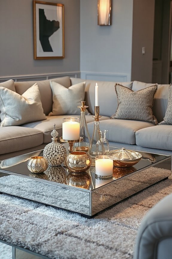 15 Ways to Use Coffee Table Trays to Style Your Living Room 40 metallic mirrored trays glamour