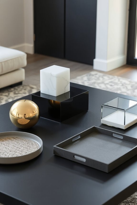 15 Ways to Use Coffee Table Trays to Style Your Living Room 68 minimalist geometric centerpiece design