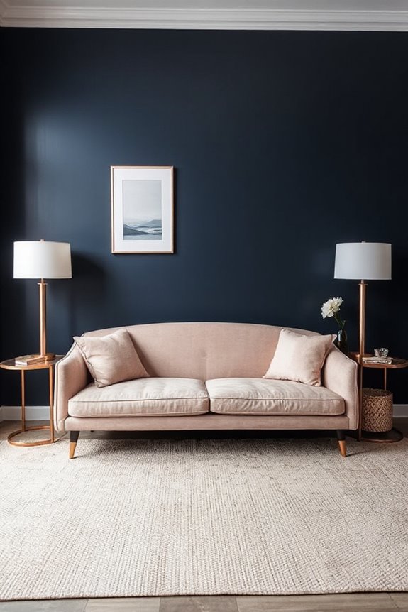 16 Navy and Rose Gold Living Room Concepts to Make a Statement 10 minimalist navy rose gold elegance