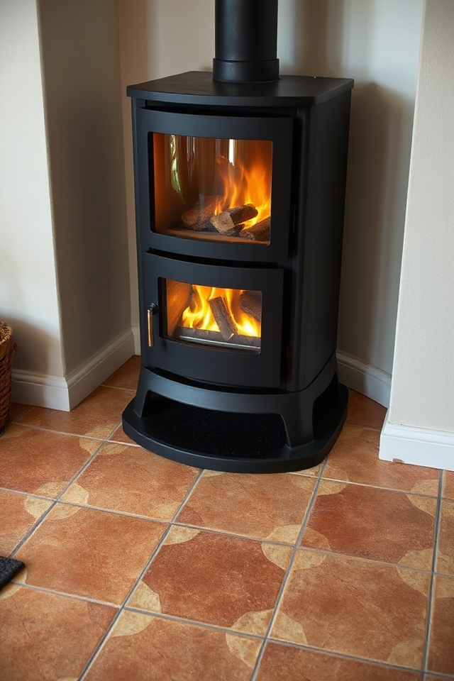 40 Wood-Burning Stove Decor Ideas To Warm Up Your Space 9 modern decorative tile hearth
