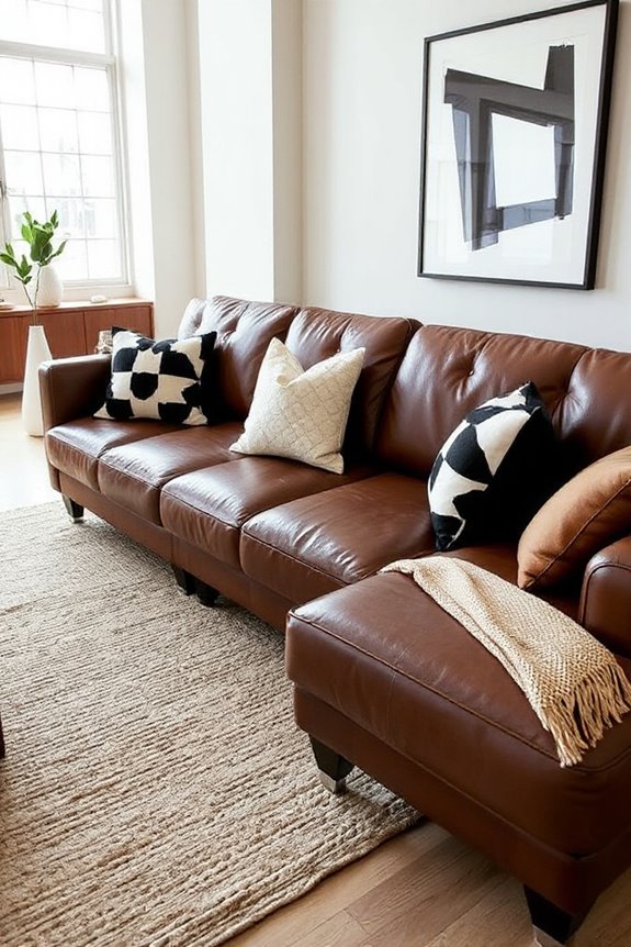 15 Ways to Style a Brown Leather Couch to Look Modern 86 monochrome neutral tones elegance
