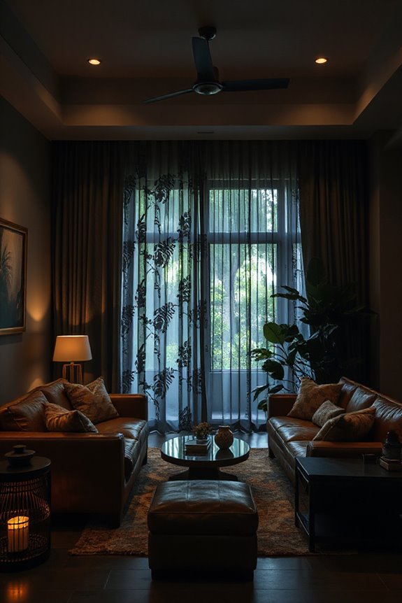 Moody Modern Tropical Living Room in Gray and Brown 30 moody tropical modern illumination