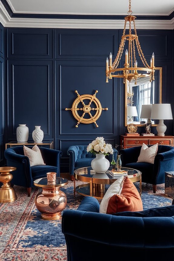 16 Navy and Rose Gold Living Room Concepts to Make a Statement 67 nautical elegance with warmth
