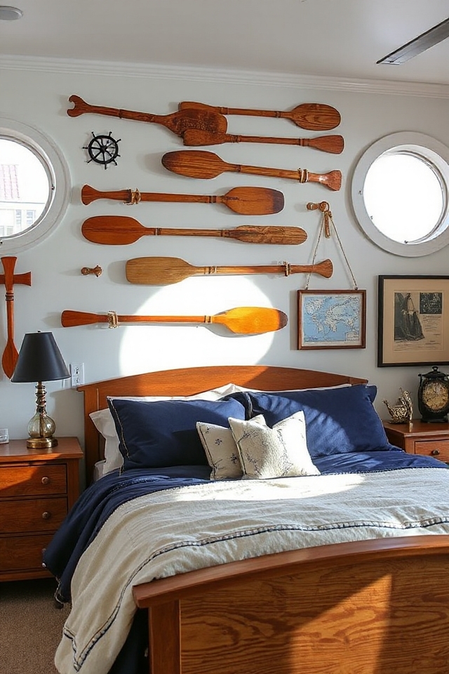 40 Nautical Bedroom Ideas if You Love Boats and Adventures 233 nautical paddle decor arrangement